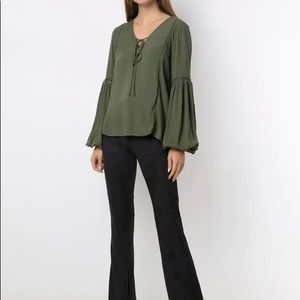 Medium Green Hippie Flowy Top Hollister